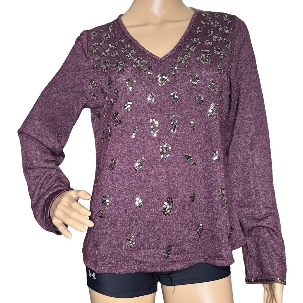 Kyra purple sequin sheer long sleeve top small